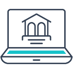 minimalist line art of a laptop with a bank image on screen