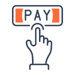 minimalist line art of a hand pushing a "Pay" button