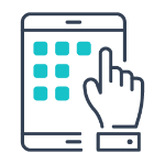 minimalist line art of a tablet with apps on the screen