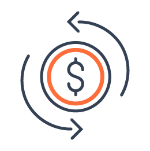 minimalist line art of a coin with revolving arrows
