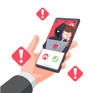 minimalist illustration of scammer on a phone screen