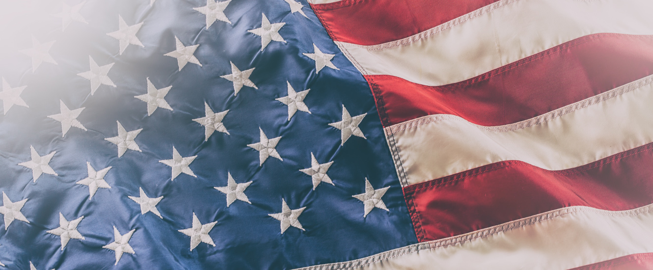 close up of American flag in wind