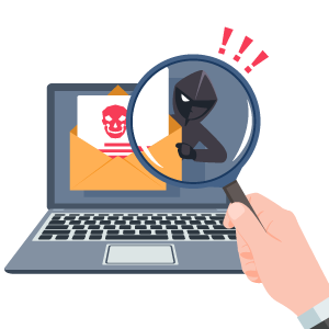 minimalist illustration scammer on laptop email