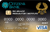 debit card with rio grande preparatory institute logo