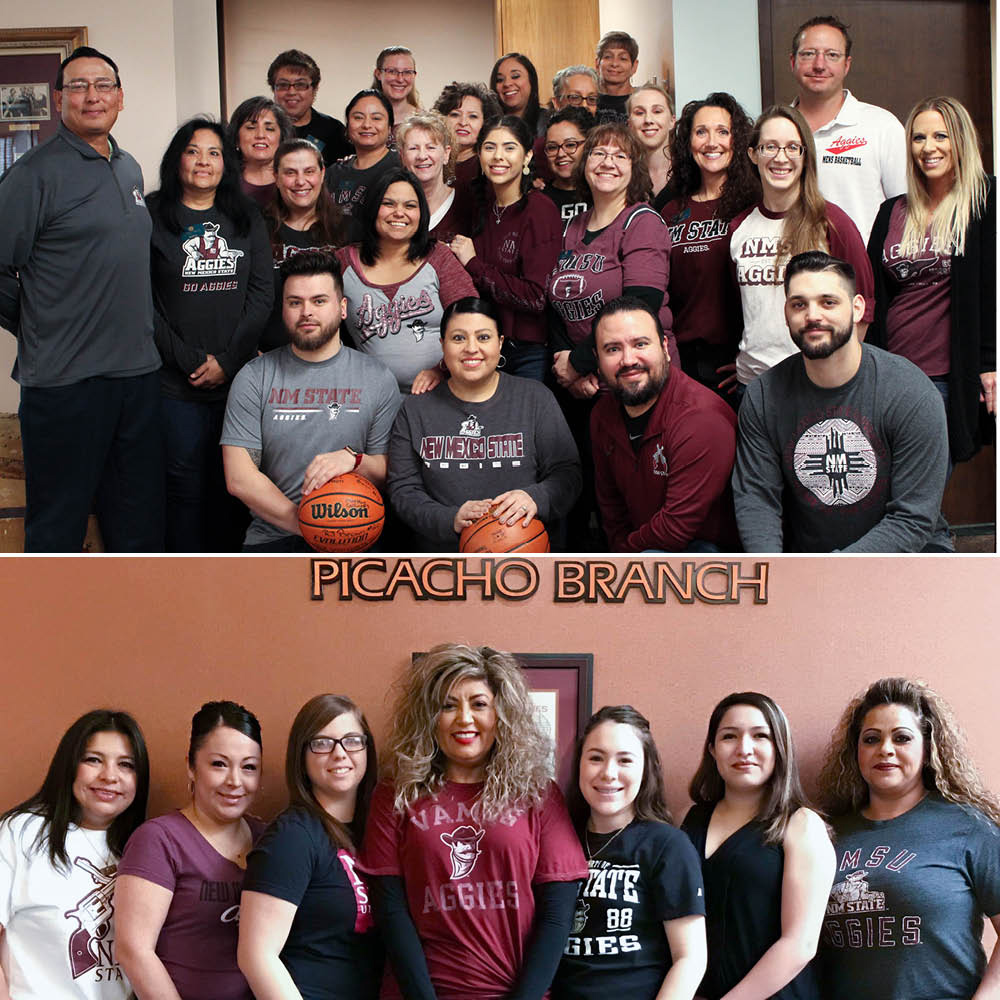 pictures of staff wearing aggie gear