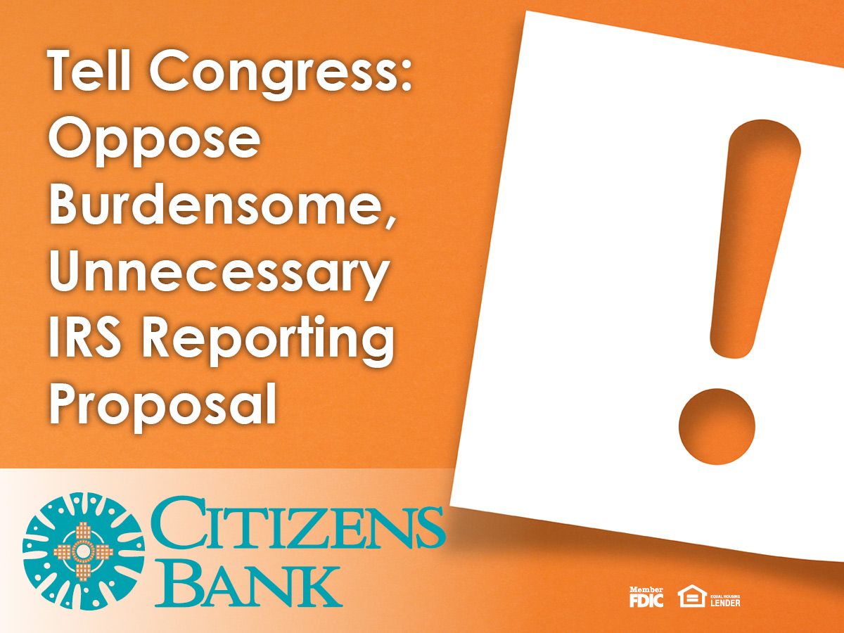 Tell Congress: Oppose Burdensome, Unnecessary IRS Reporting Proposal, Orange backgound, white exclaimation point