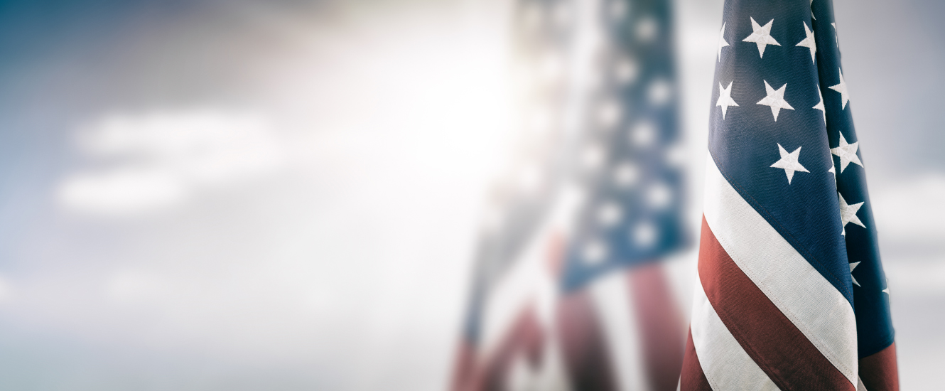 American Flags against the sky