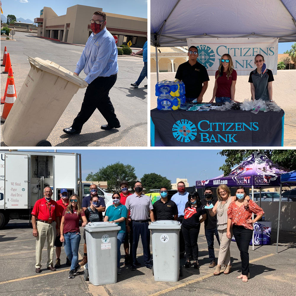 citizens bank staff, KGRT, and American document services work the shred day event in las cruces